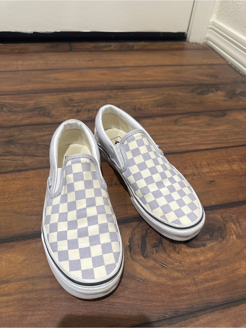 Checkerboard VANS Slip-On Sneakers in Lavender and White - Picture 1 of 4